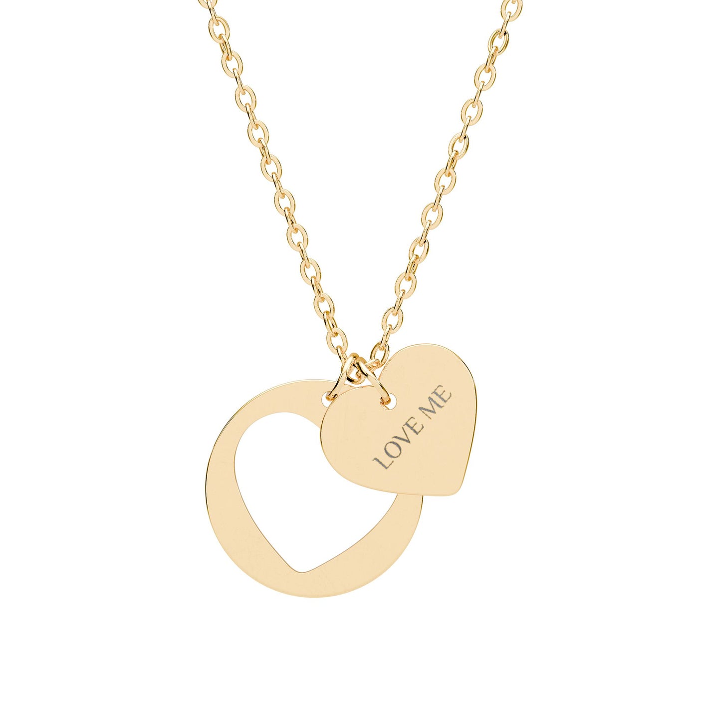 Engravable Heart Cutout Necklace — Personalized Double Pendant (Sterling/Rose Gold)