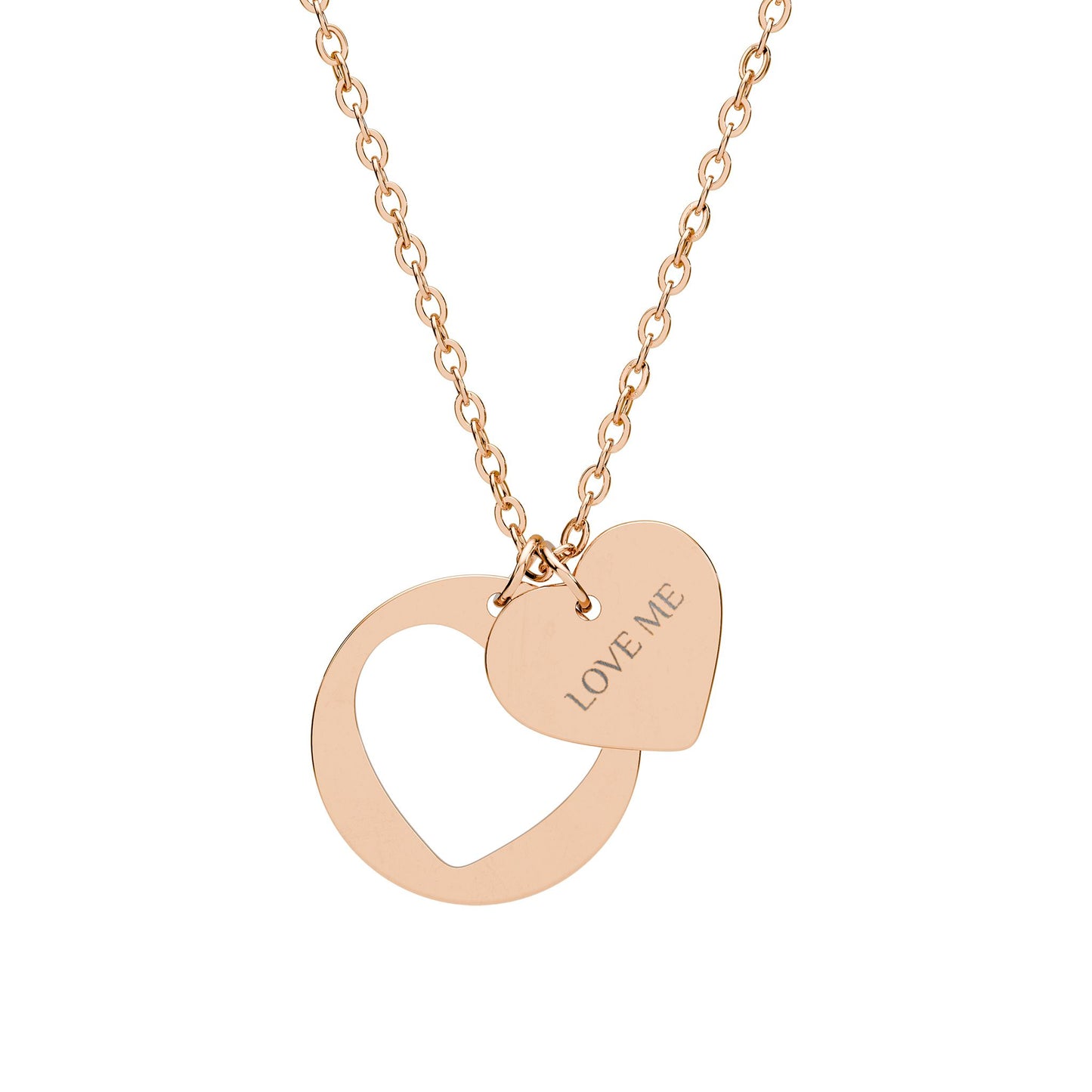 Engravable Heart Cutout Necklace — Personalized Double Pendant (Sterling/Rose Gold)