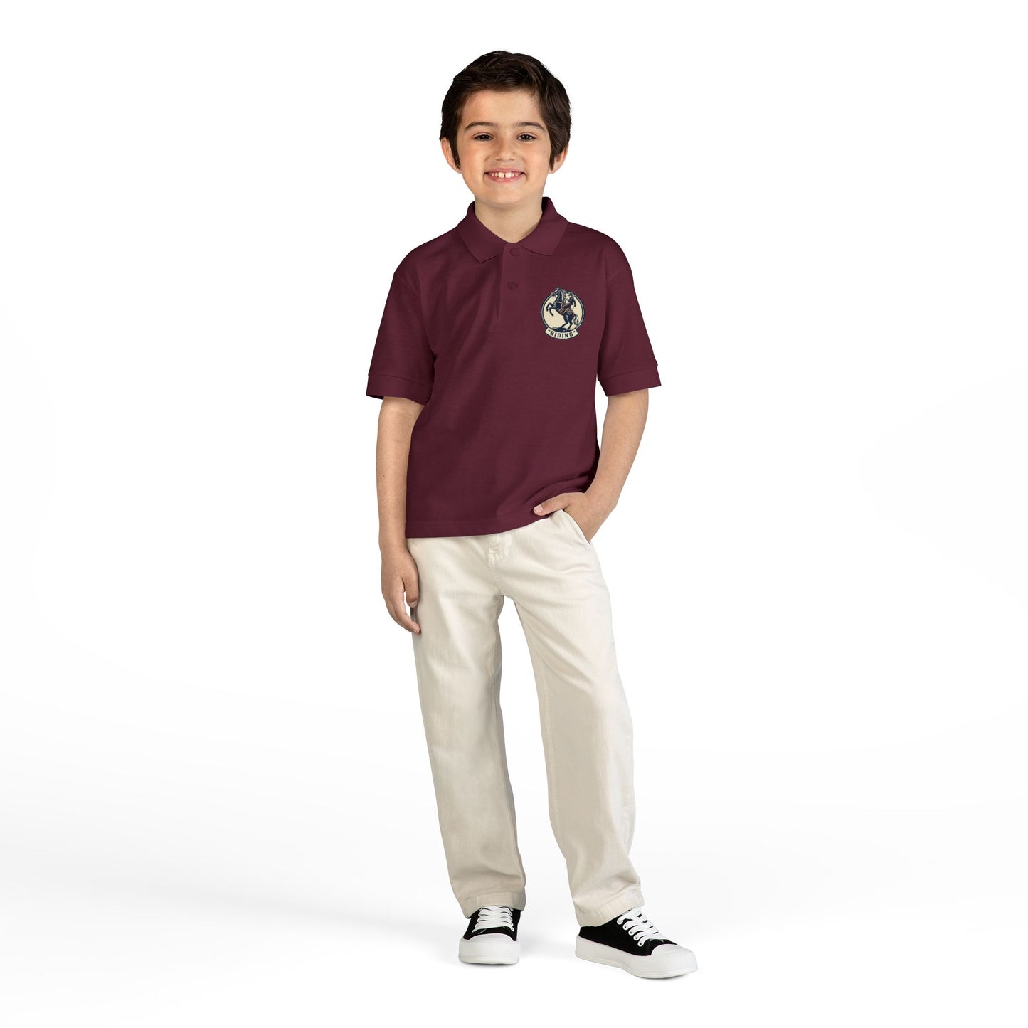 Vintage Globe Explorer logo Youth Polo | embroidered school crest