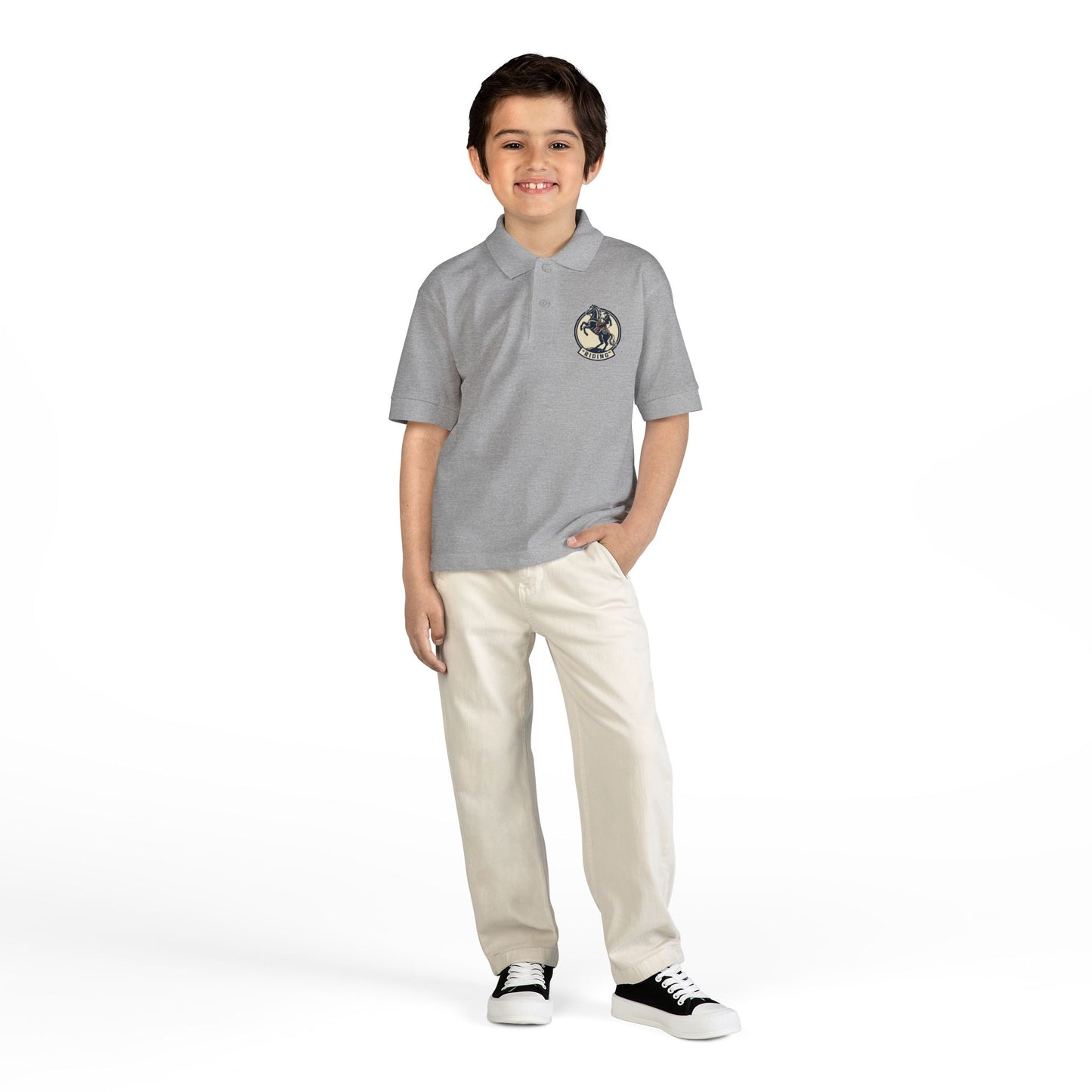 Vintage Globe Explorer logo Youth Polo | embroidered school crest