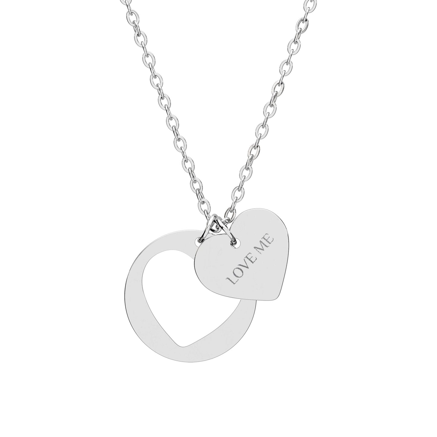Engravable Heart Cutout Necklace — Personalized Double Pendant (Sterling/Rose Gold)