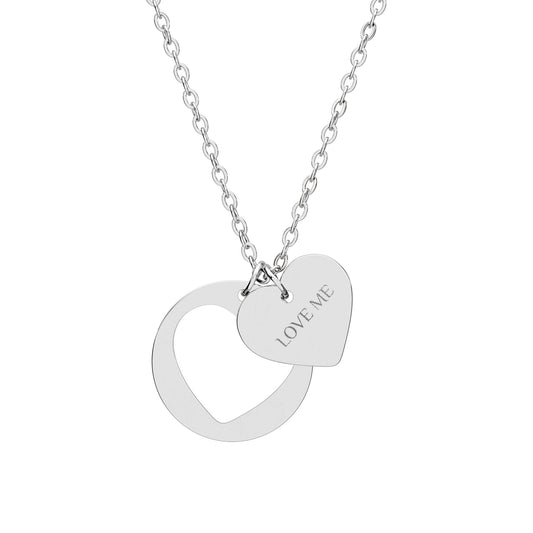 Engravable Heart Cutout Necklace — Personalized Double Pendant (Sterling/Rose Gold)
