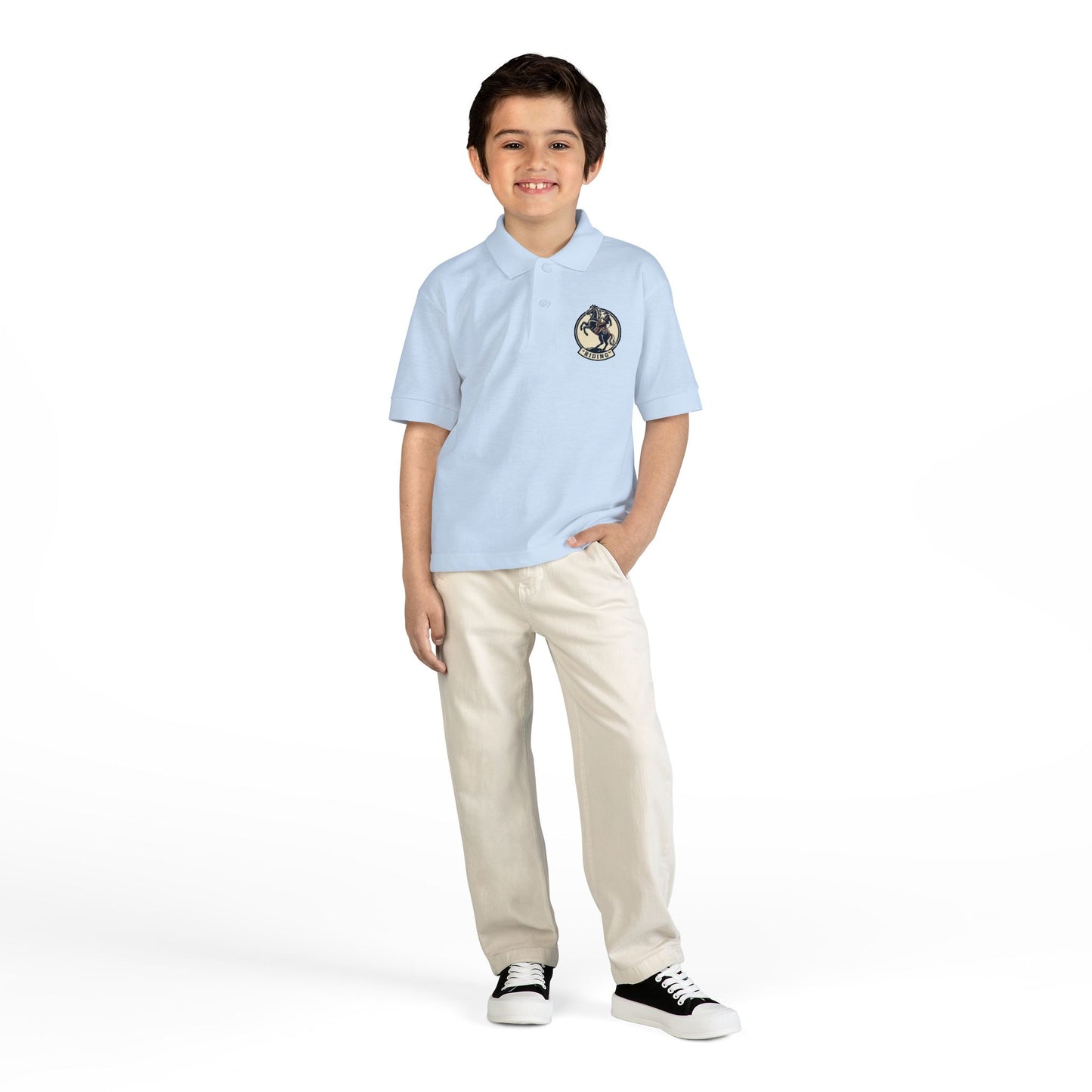 Vintage Globe Explorer logo Youth Polo | embroidered school crest