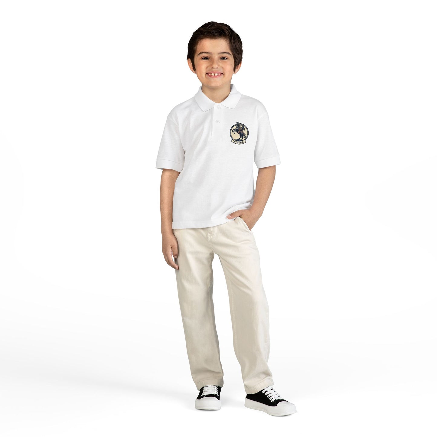 Vintage Globe Explorer logo Youth Polo | embroidered school crest