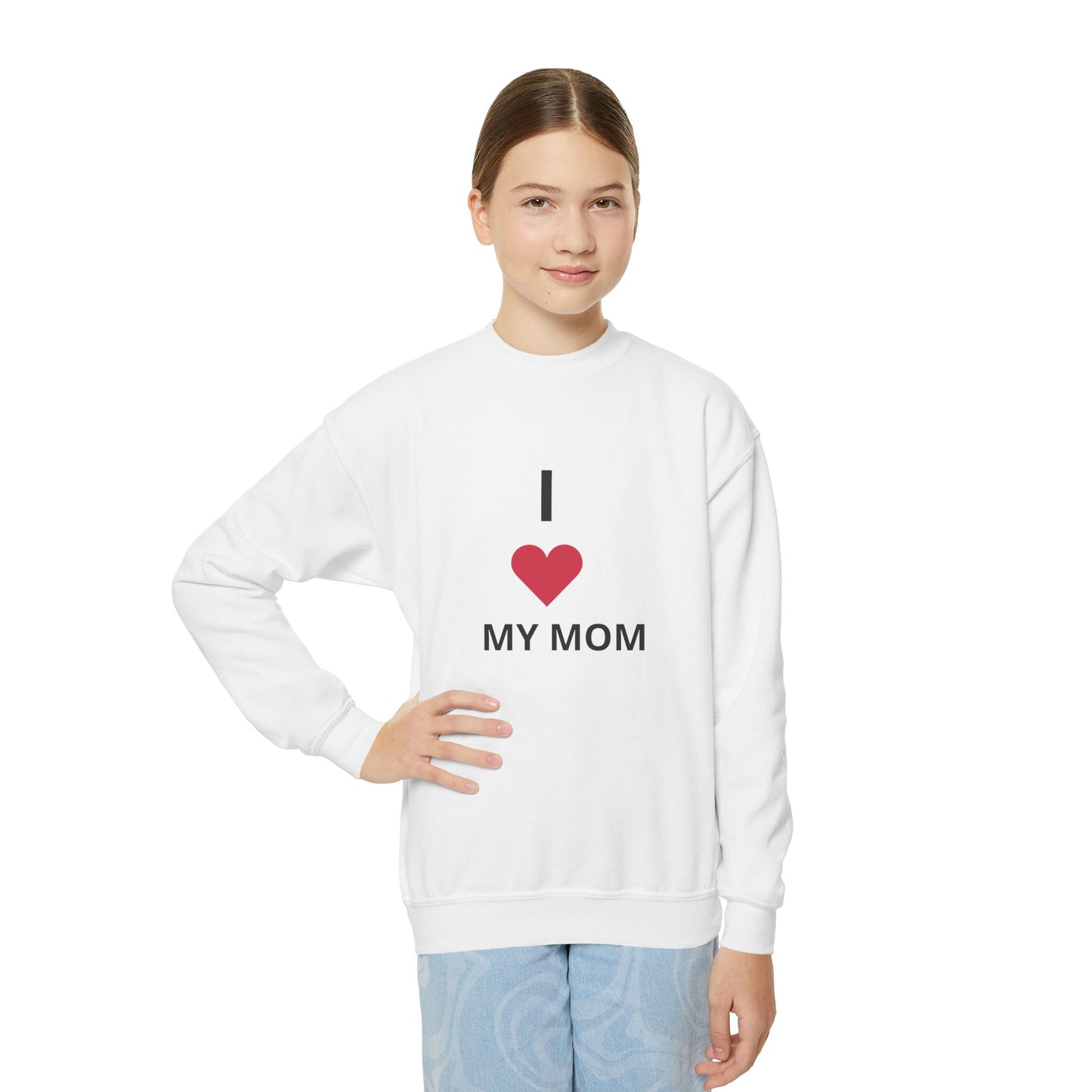 Youth Crewneck Sweatshirt "I  My Mom" - Kids Mother's Day Gift