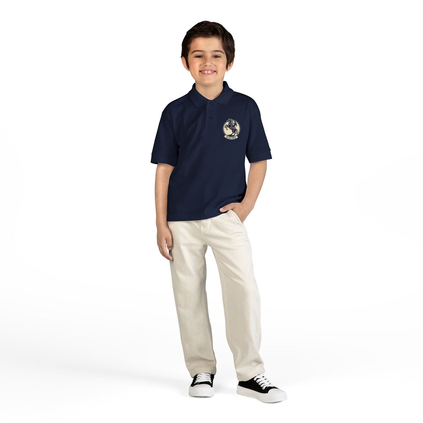 Vintage Globe Explorer logo Youth Polo | embroidered school crest