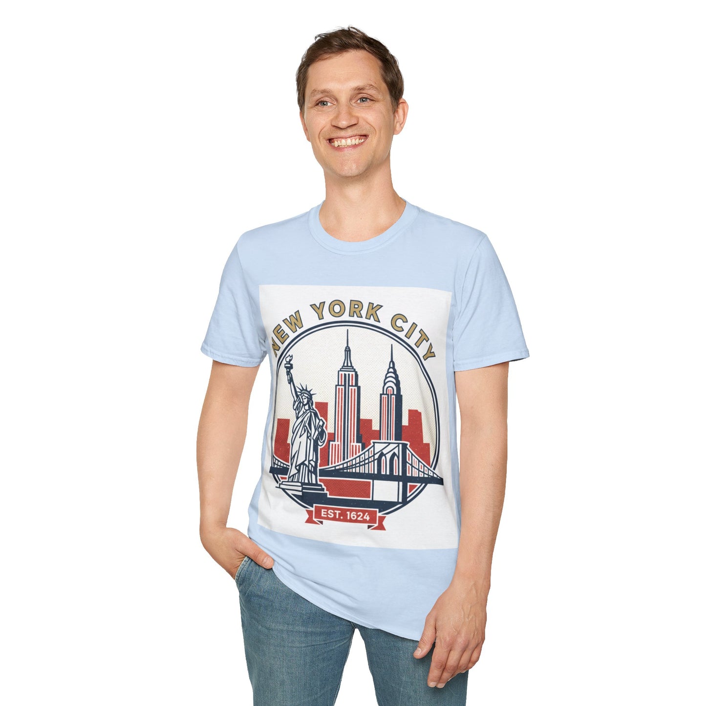 New York City Skyline T-Shirt — Statue of Liberty & Landmarks Retro Graphic Tee