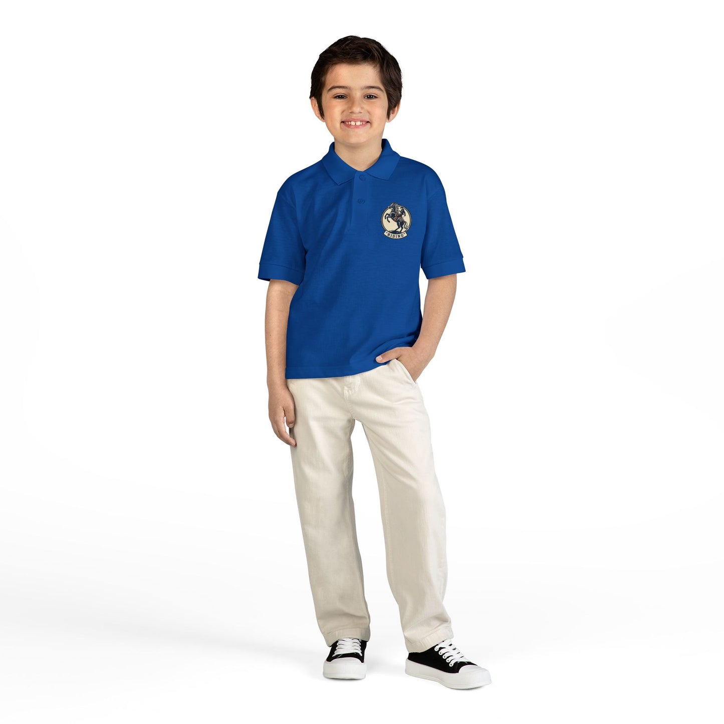 Vintage Globe Explorer logo Youth Polo | embroidered school crest