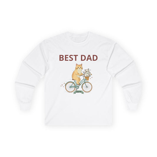 Best Dad Cat on Bike Long Sleeve Tee | Father Cat Illustration
